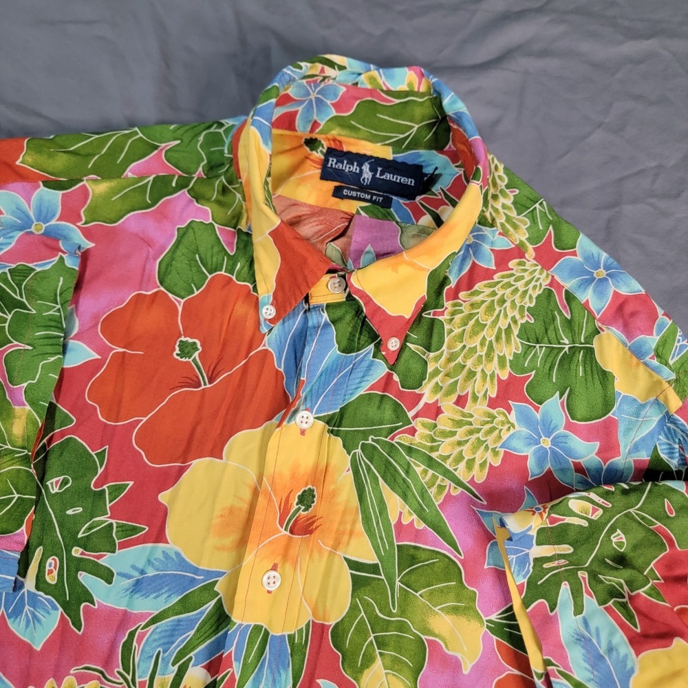 Vintage Ralph Lauren Hawaiian Shirt Mens Large Floral Tropical Viscose Vacation